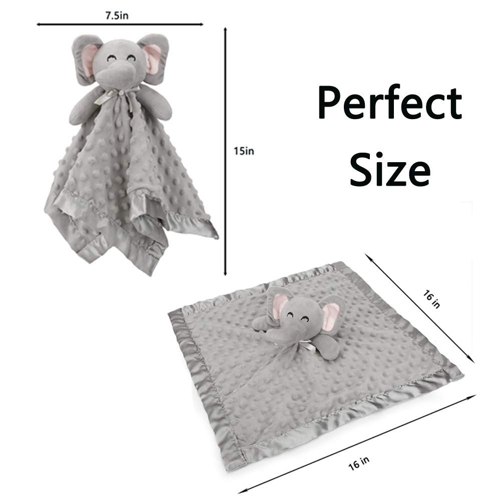 🐘 Baby Plush stuffed Blanket with two-layer blanket & satin underside 🛌
