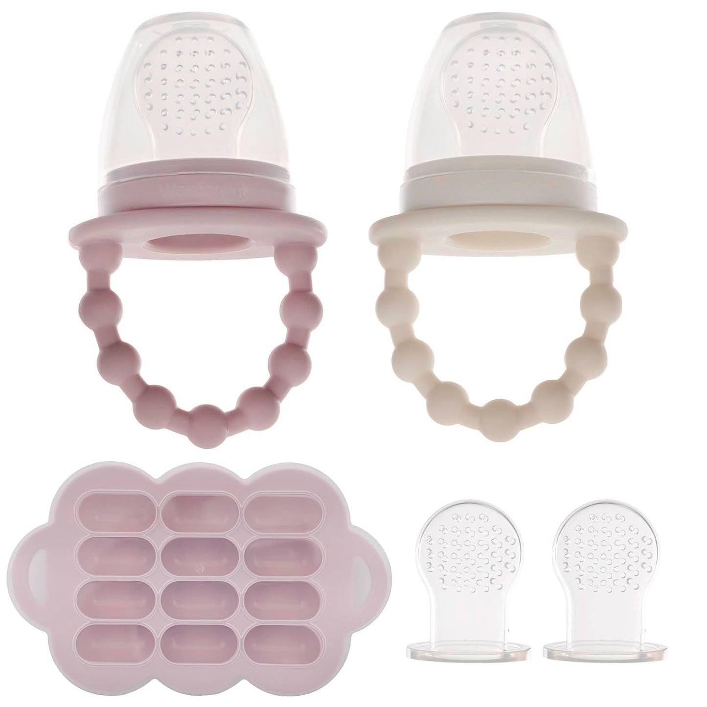 WeeSprout Baby Feeders: Set of 2 + Freezer Tray, Safe Food Introduction, Teething Toys, Bonus Pouches & Lids, Dishwasher Safe
