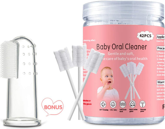 👶 Baby Mouth Care Set: 42 Disposable Cleaners + Free Finger Brush (0-36 Months) 💙