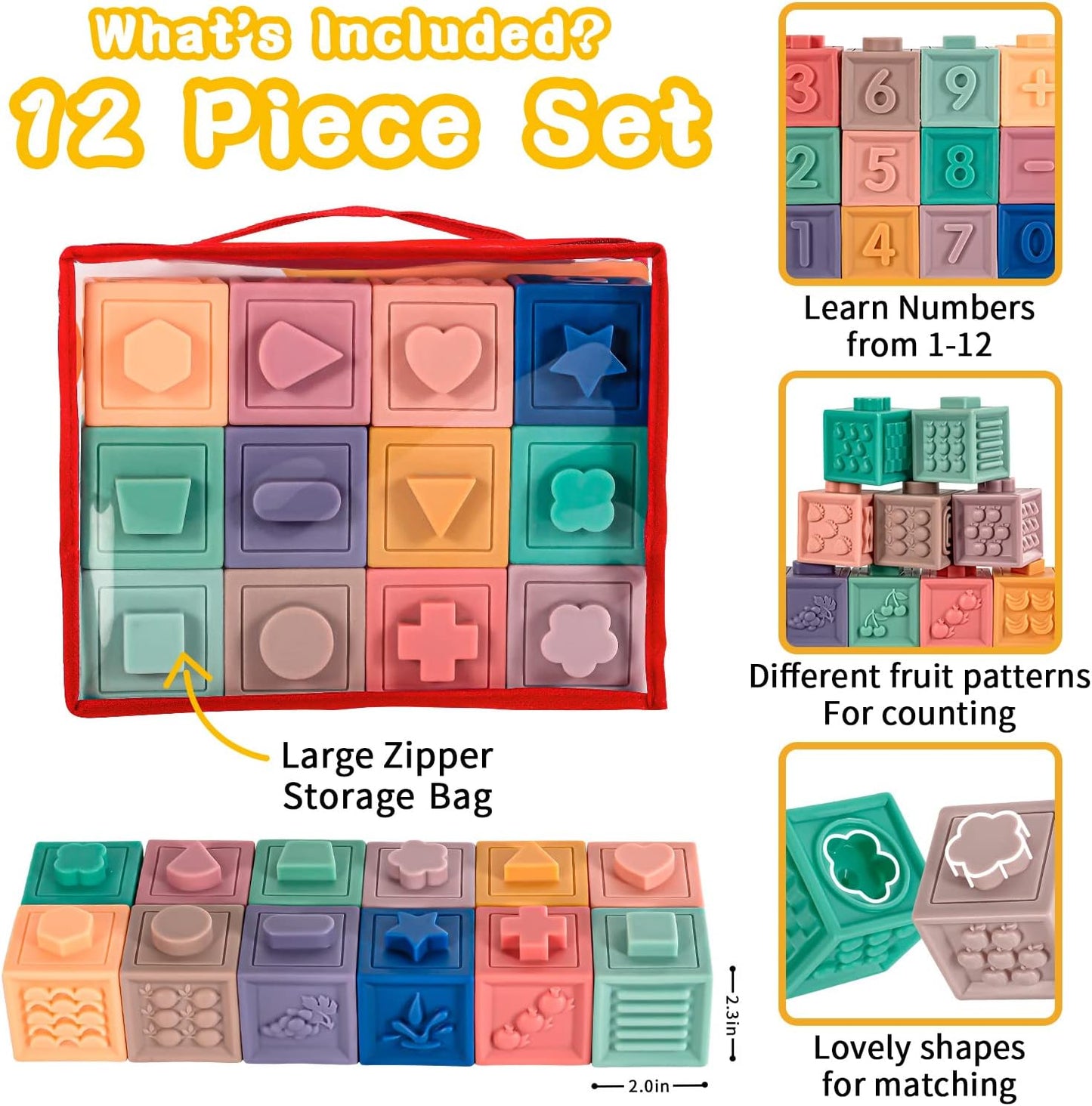 3-in-1 Montessori Toys 🧸 Soft Teething + Stacking Blocks 🏗️ Sensory Fun! 23 PCS for 0-18 Months