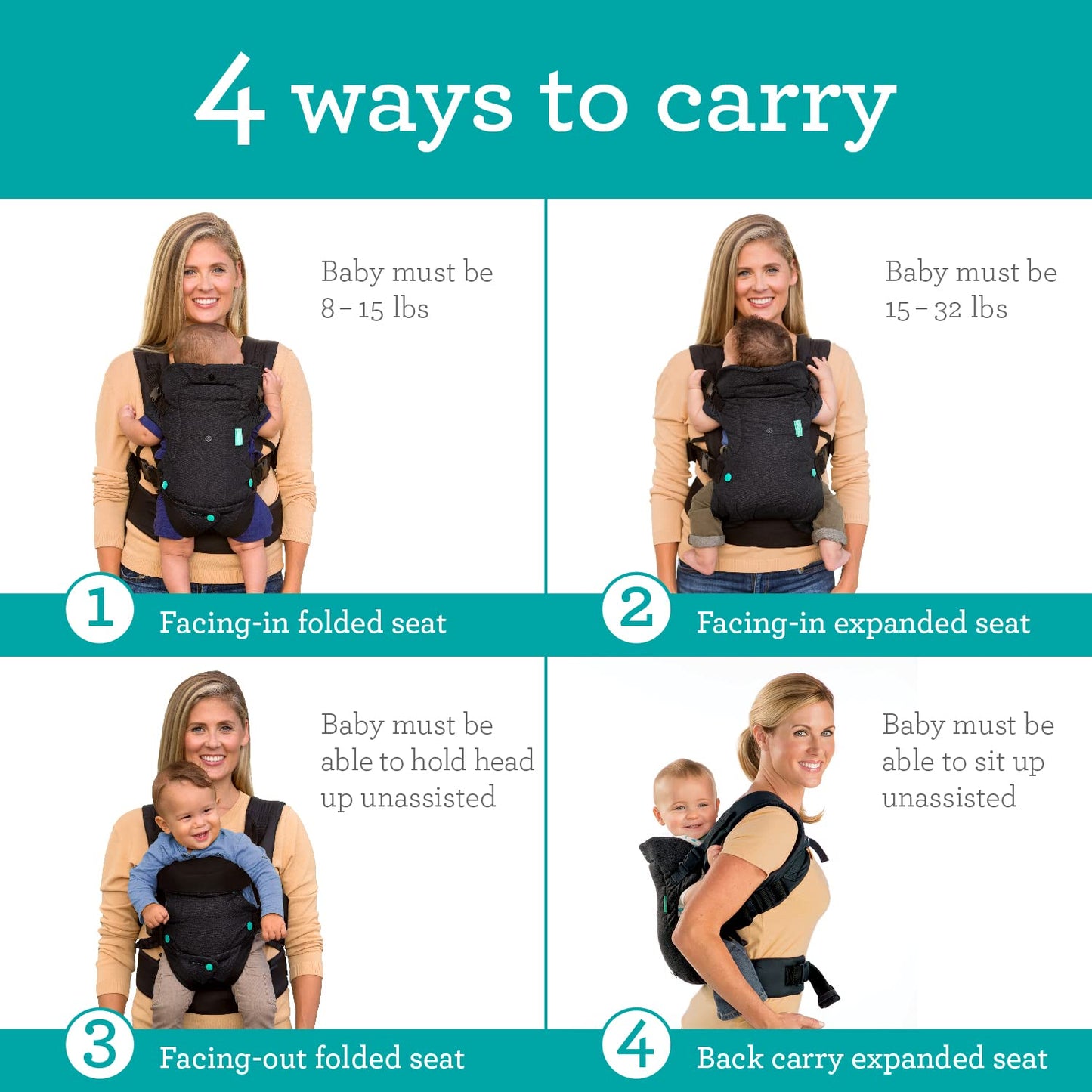 Infantino Flip Advanced 4-in-1 Carrier back carry for newborns and older babies 8-32 lbs